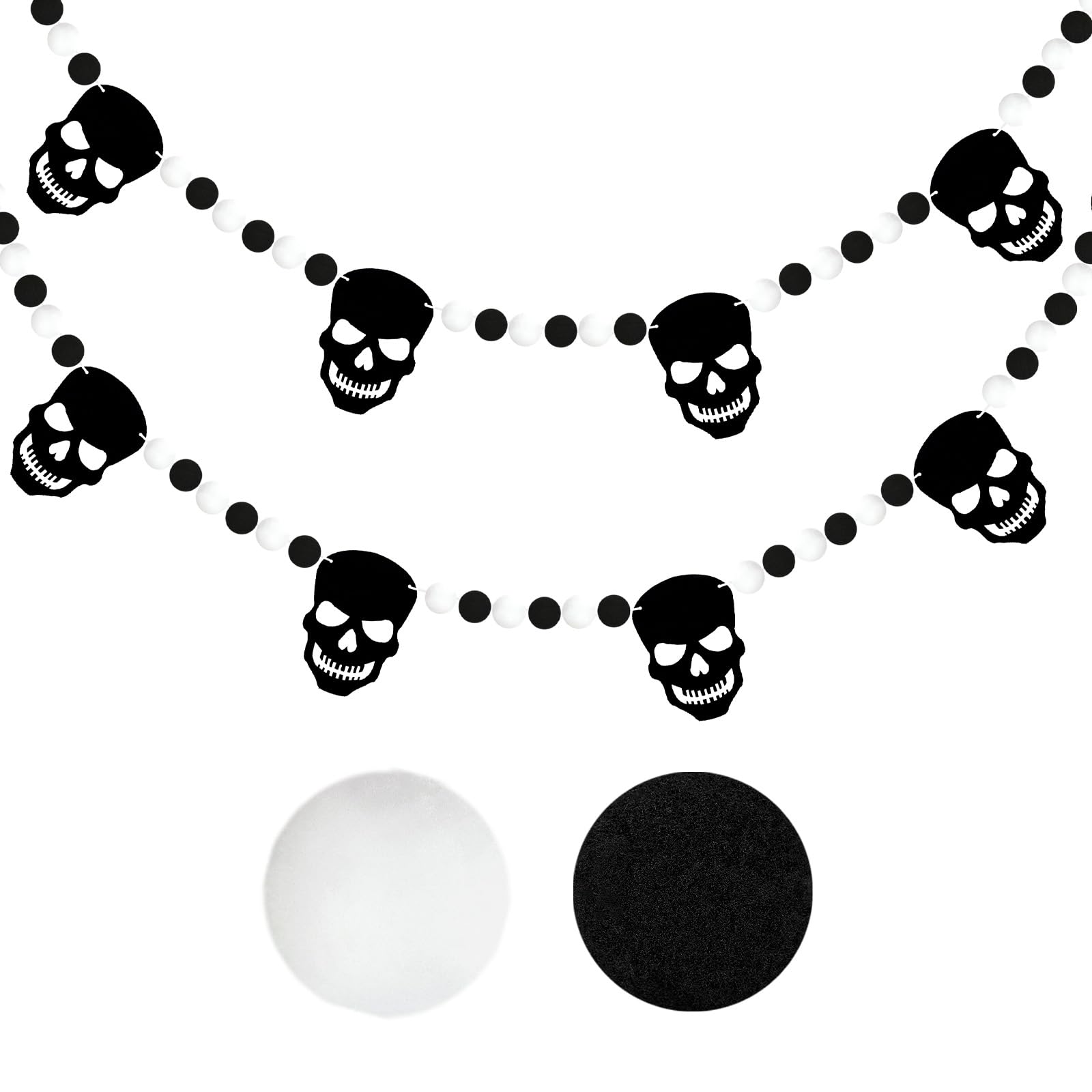 GCQQ Black White Skull Pompom Garland 6.4FT 2 Packs Halloween Decor
