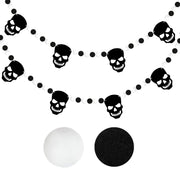 GCQQ Black White Skull Pompom Garland 6.4FT 2 Packs Halloween Decor