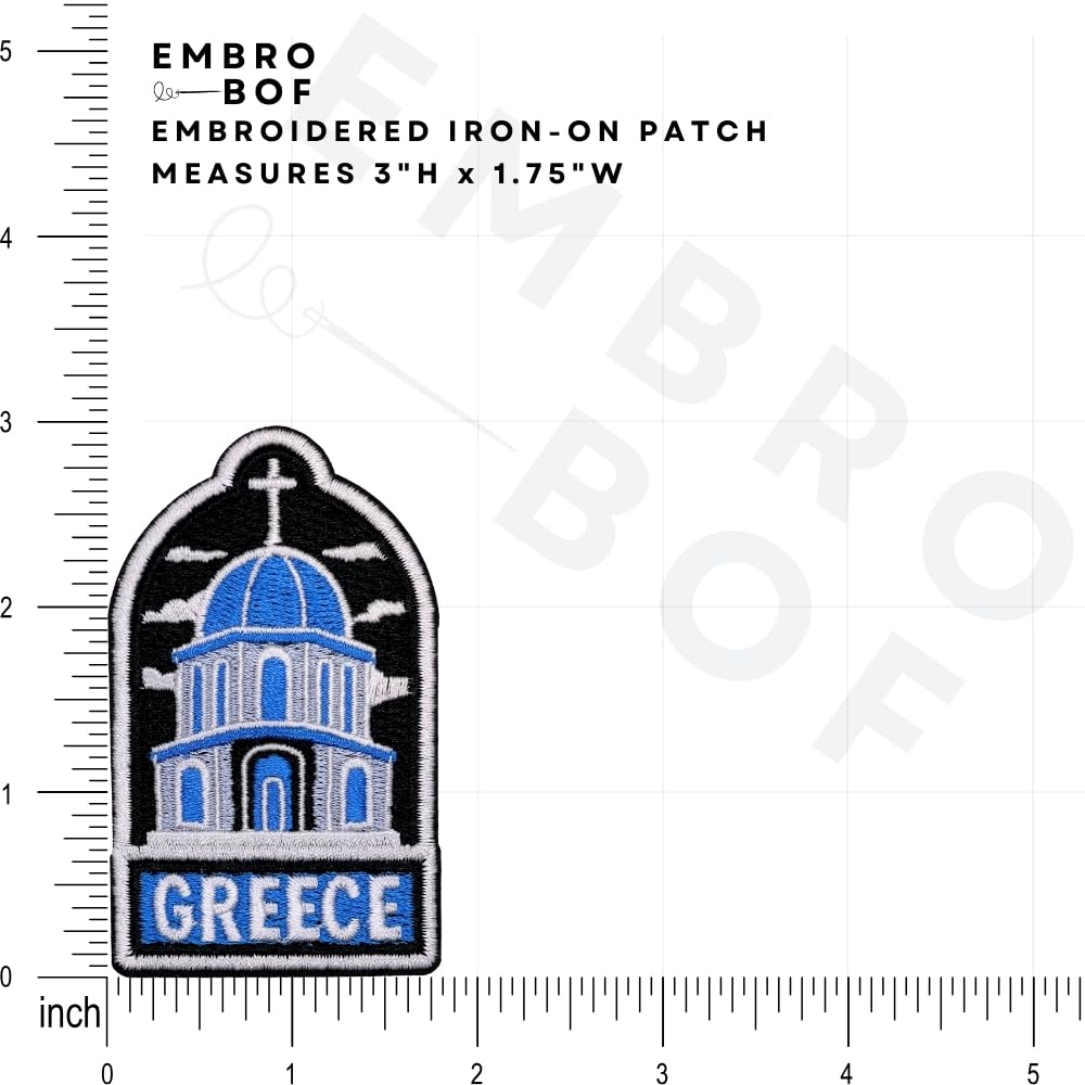 EMBRO BOF Blue Dome Greece Patch 3in Iron On Travel Patch