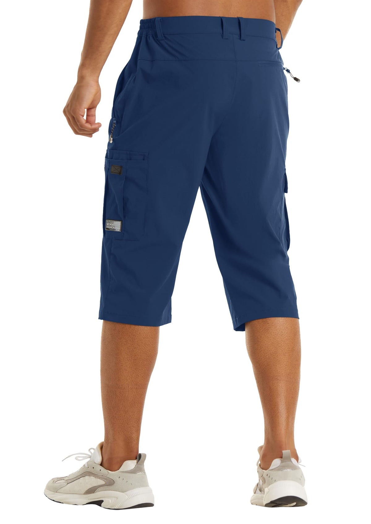 TACVASEN Capri Long Shorts for Men Stretch Elastic Waist Quick Dry Lightweight Cargo Hiking Gym Running Summer Outdoor Blue