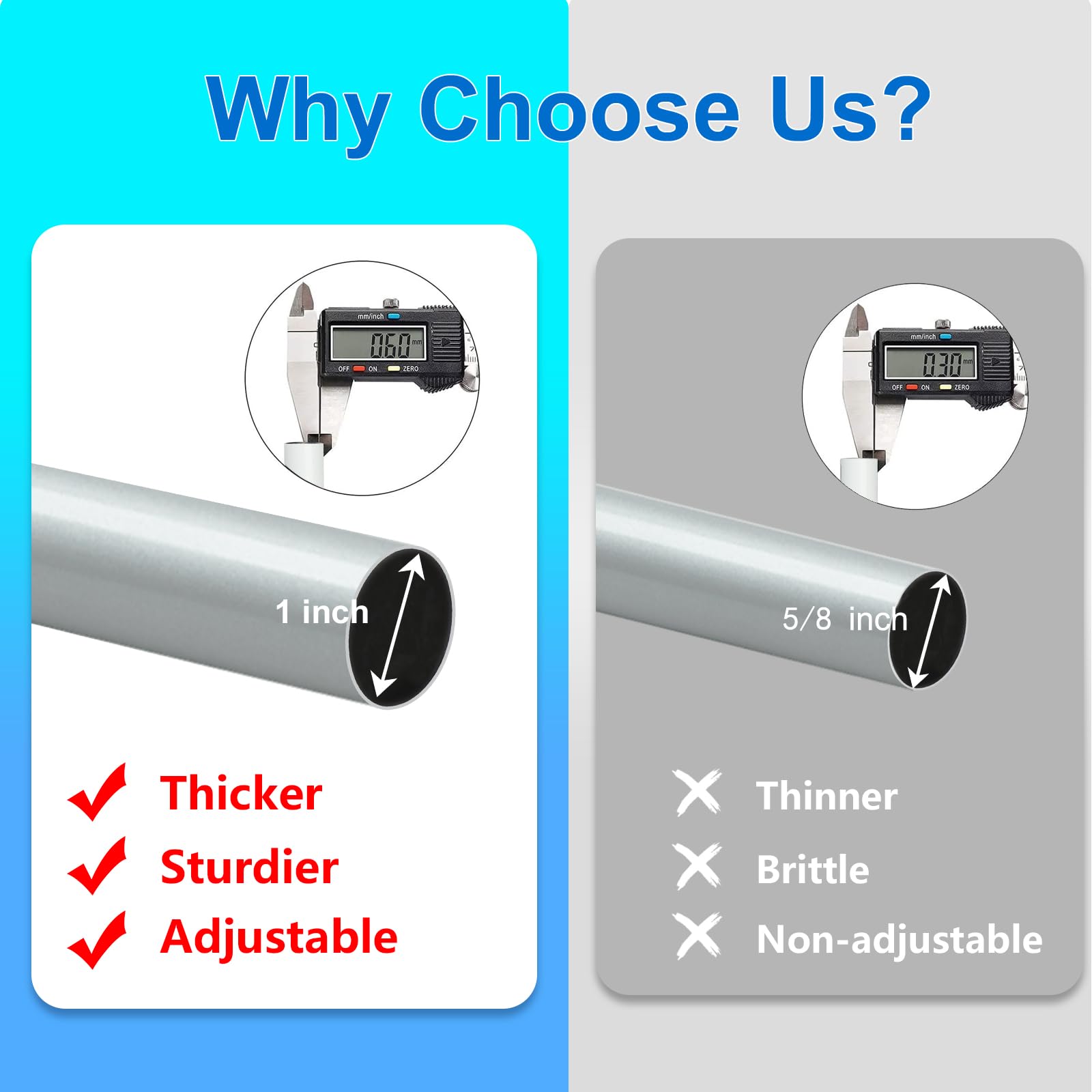 Byondeth Adjustable Curtain Rod 16-144in 1in Dia Aluminum End Cap Silver Gray