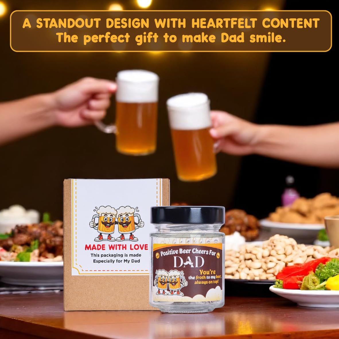 SOLMAY Funny Beer Cheers Gift Jar with 60 Uplifting Messages for Dad 0.5