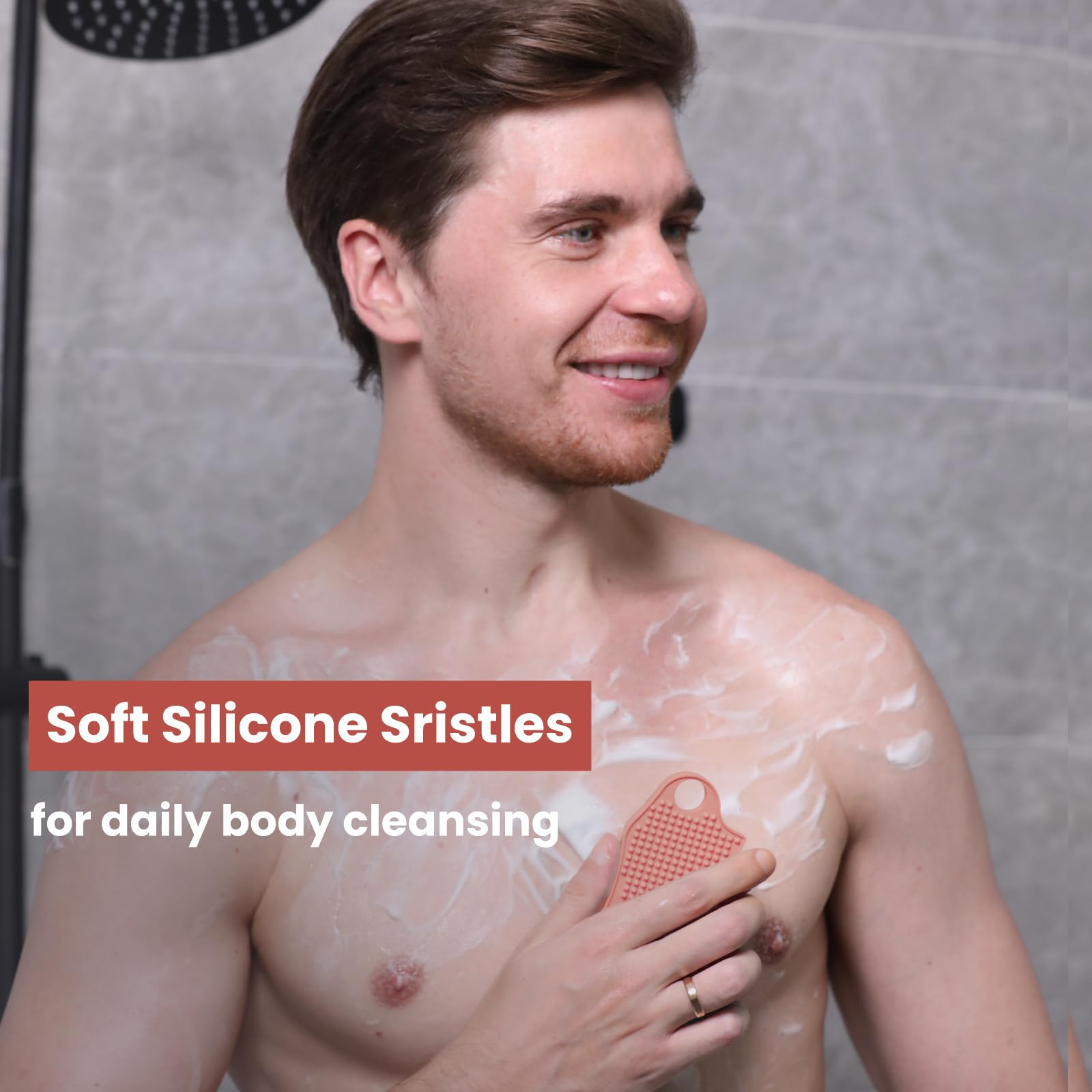 iTokGok Silicone Body Scrubber Silver-Infused Dual-Sided 3-in-1 Pink