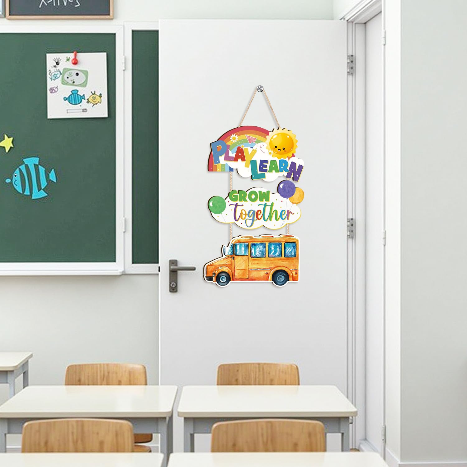 Aryroi Rainbow Wooden Classroom Door Sign School Decor 11.42x11.42 Yellow White