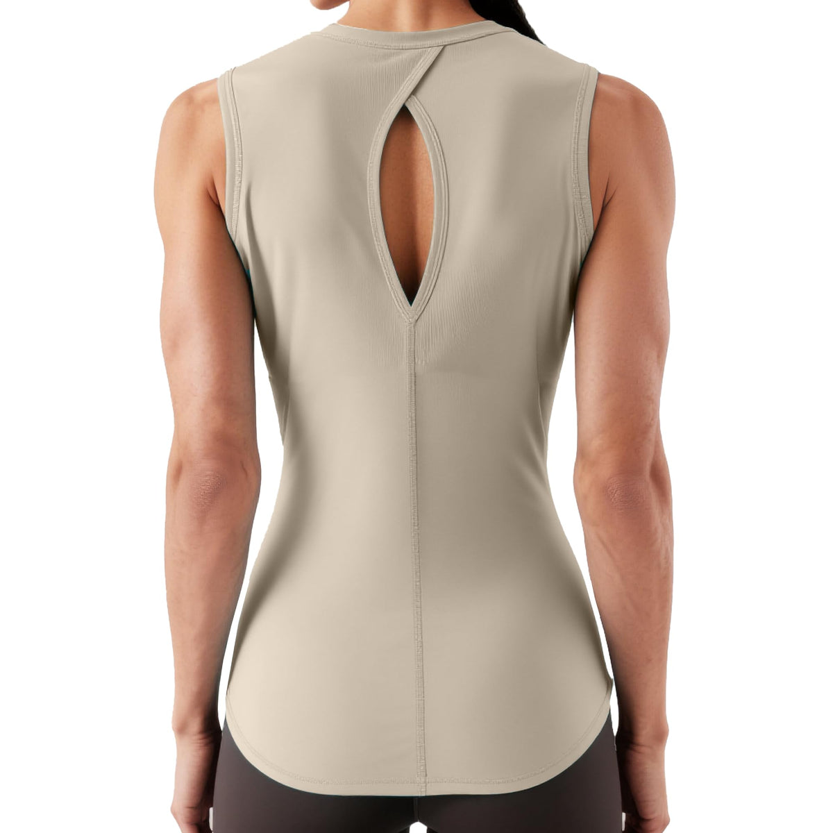 Women's Open Back Workout Tank Tops - Sleeveless Yoga Tops for Women Long Fit Moisture Wicking Athletic Shirts Heather Khaki