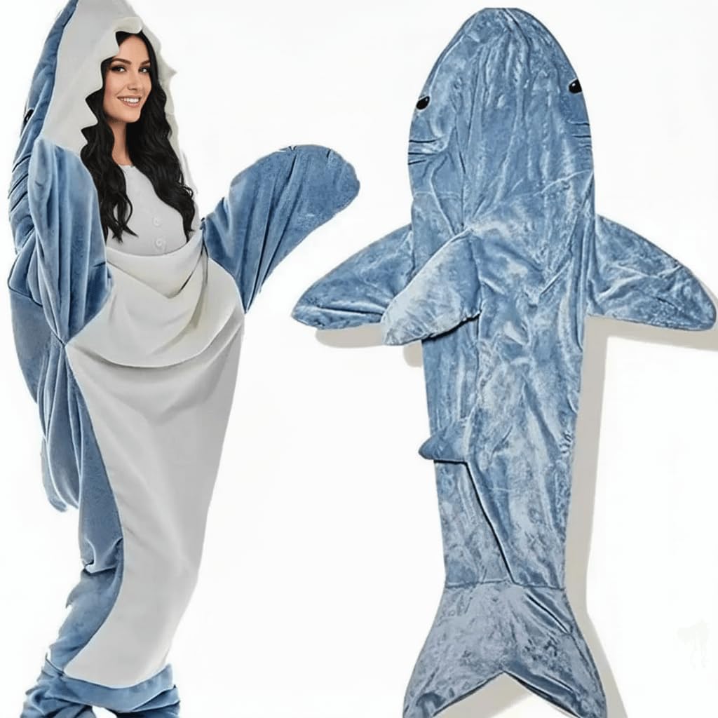 XXLOG Shark Blanket Hoodie Onesie Adults,Wearable Shark Sleeping Bag, Soft Cozy
