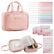 Bible Cover for Women Carrying Bag with 12 Highlighters&Index Pink Faux Leather
