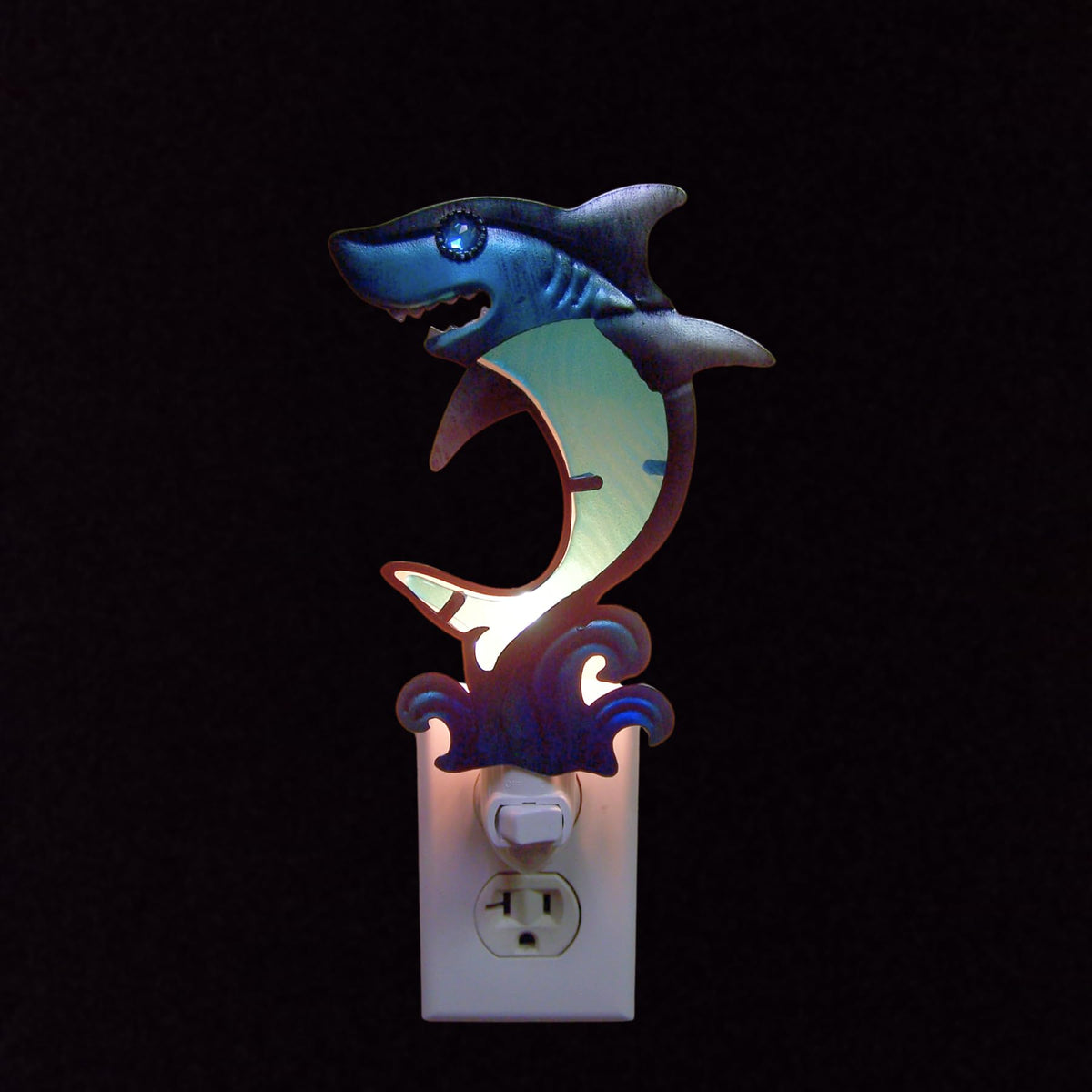 Wowser Coastal Blue Shark Glass Night Light, Hand-Painted Ocean Decor