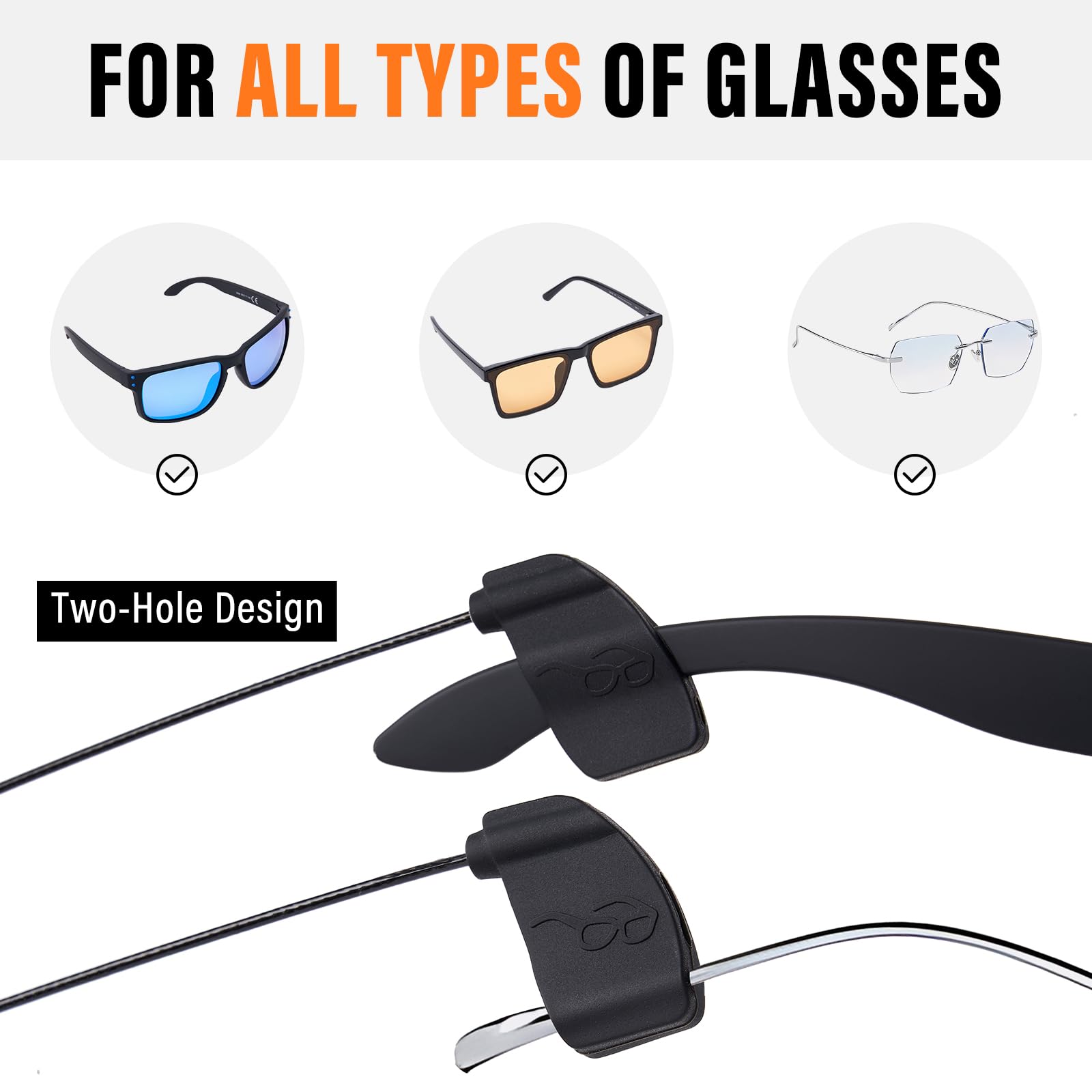 Maitsol Adjustable Glasses Strap Black 3 Pcs Silicone Wire Rope Unisex