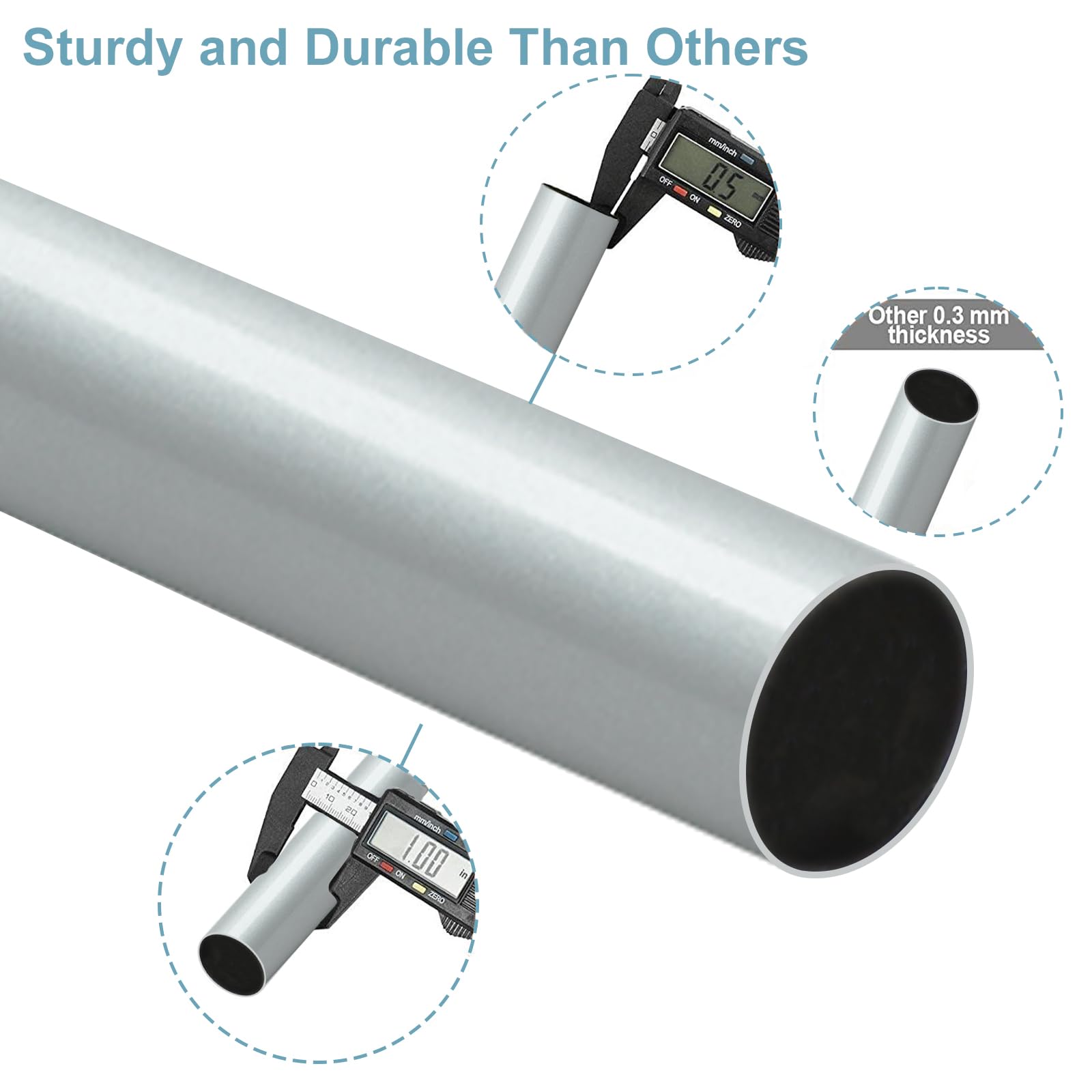 Byondeth Adjustable Curtain Rod 16-144in 1in Dia Aluminum End Cap Silver Gray