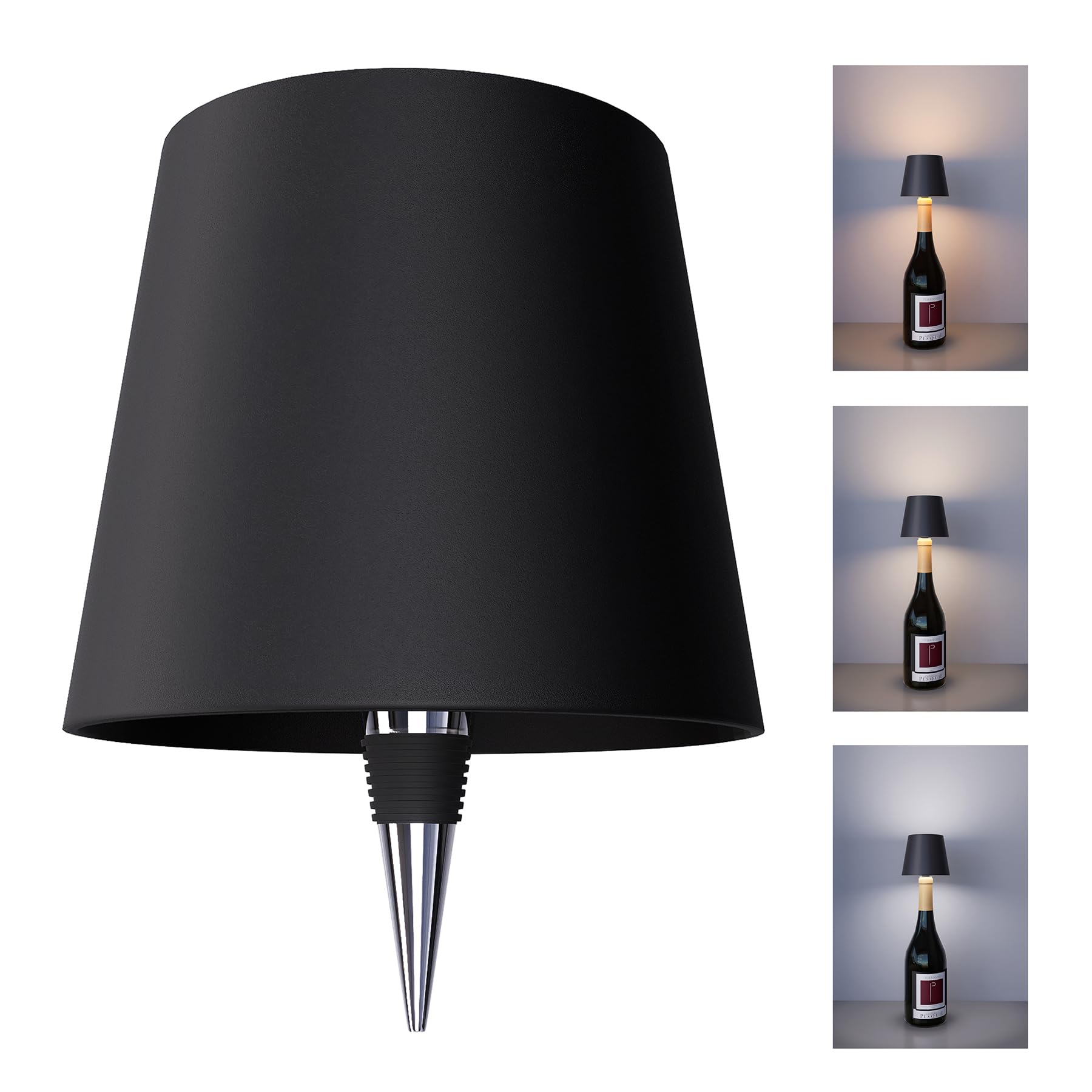 BENCAMAO Wireless Rechargeable Wine Bottle Lamp 3 Color Black
