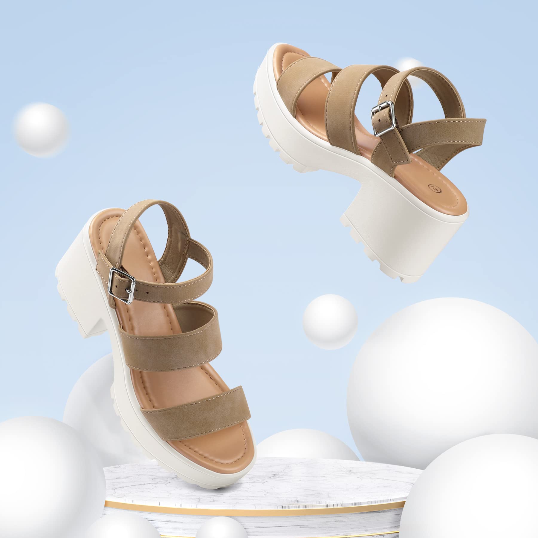 mysoft Women's Platform Sandals Ankle Strap Open Toe Chunky Heels US 7