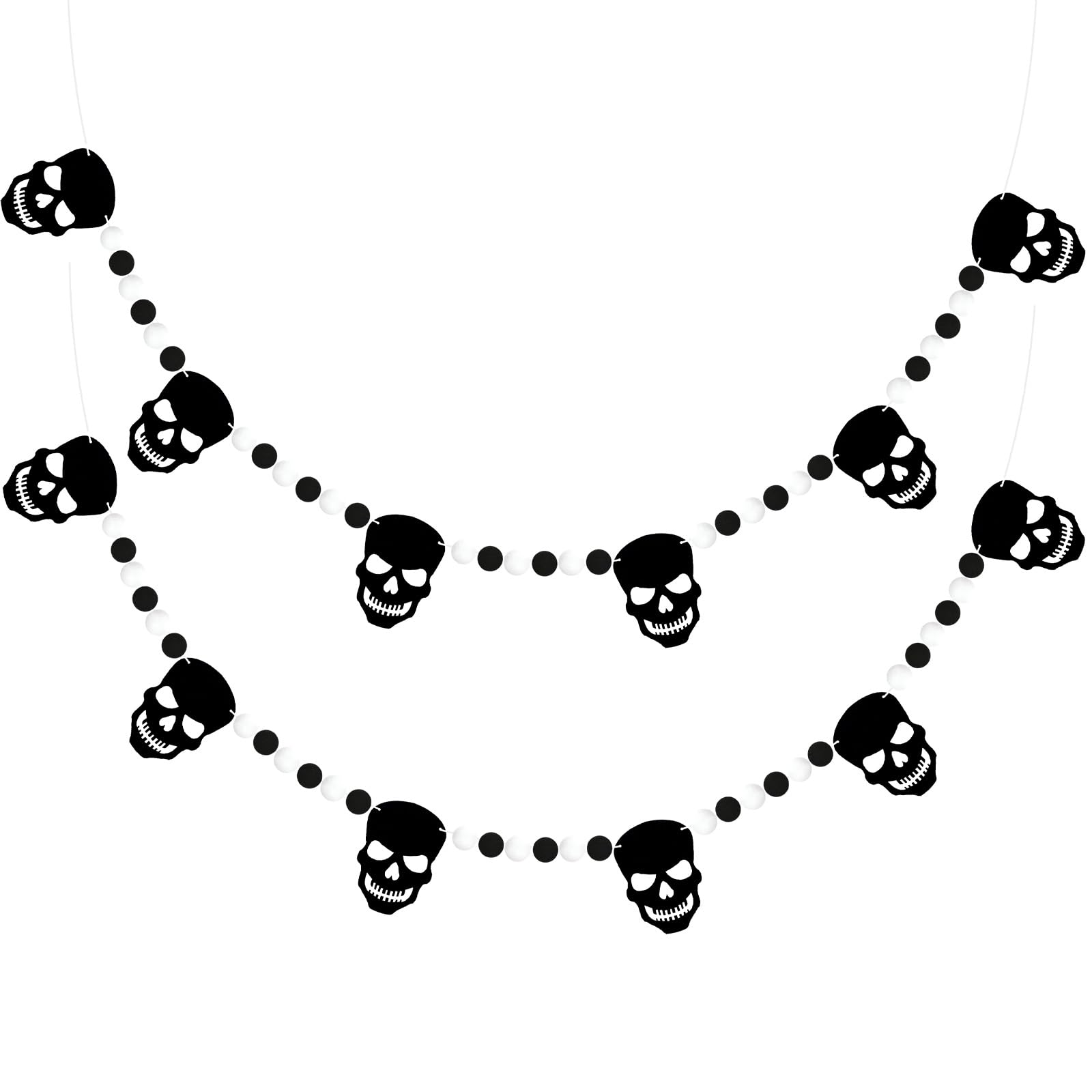 GCQQ Black White Skull Pompom Garland 6.4FT 2 Packs Halloween Decor