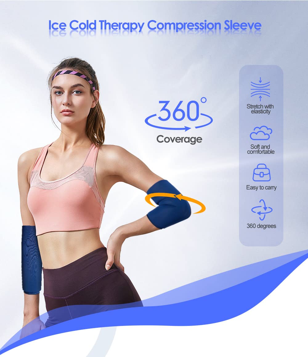 Ice Sleeve Wrap Elbow Knee Compression Gel Cold Pack Reusable Pain Relief Blue L