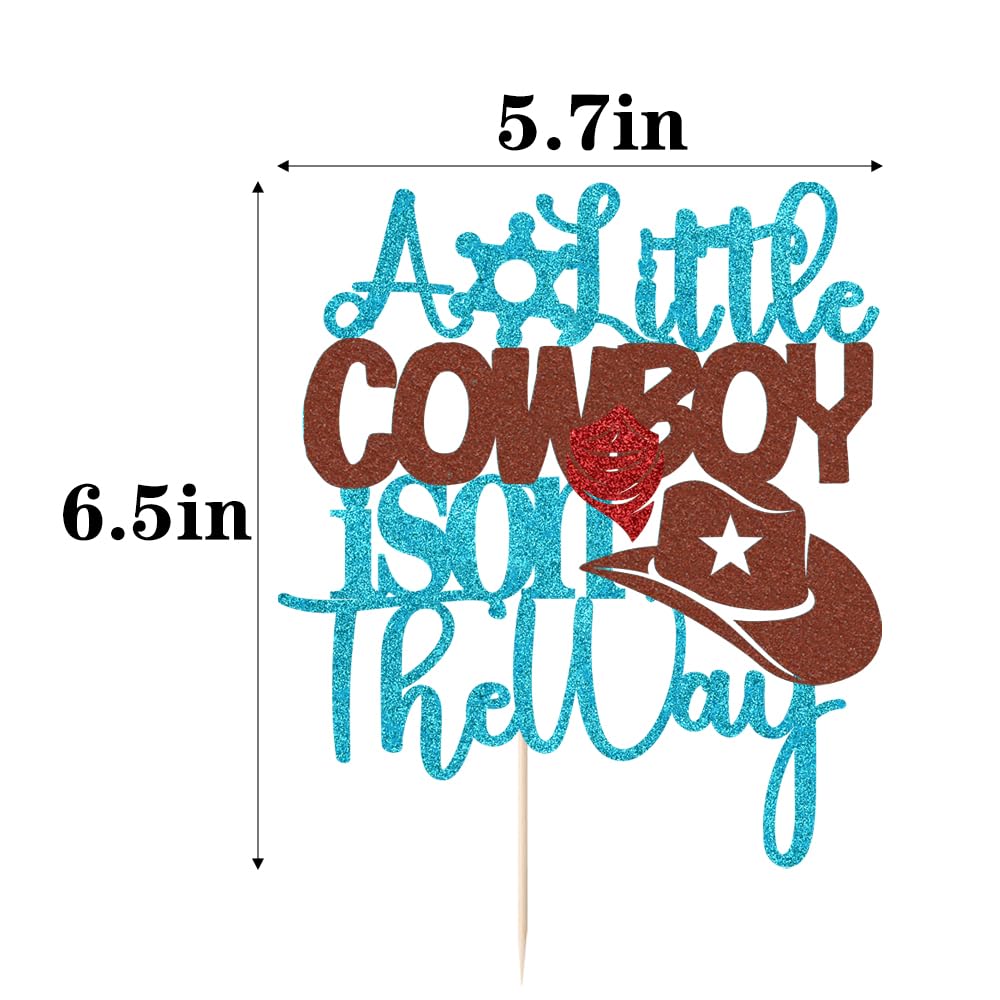 VQOUZVSR A Little Cowboy Is On The Way Cake Topper Blue Glitter Boy