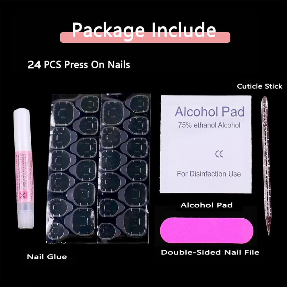 PIVHWIR 29-Piece Long Press-On Nails, Pink Bow Flower Design