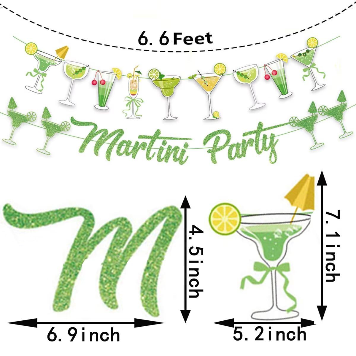NOFEZA Martini Party Banner Green Mojito Martini Garland Art Deco