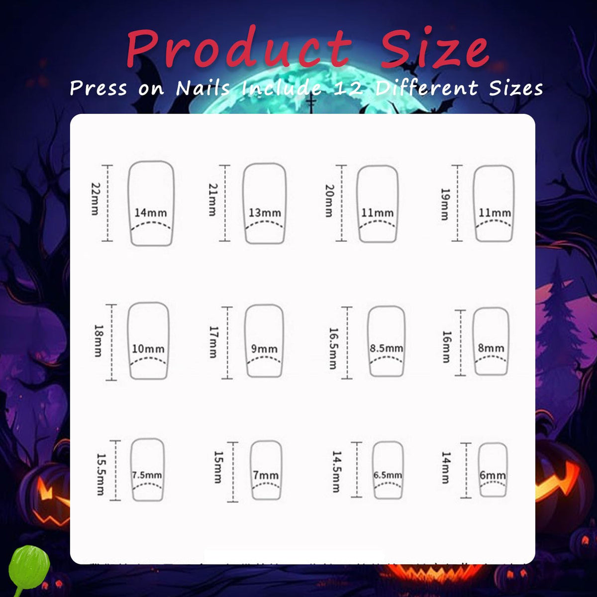 Halloween Press-On Nails, 24 Pieces, 12 Sizes