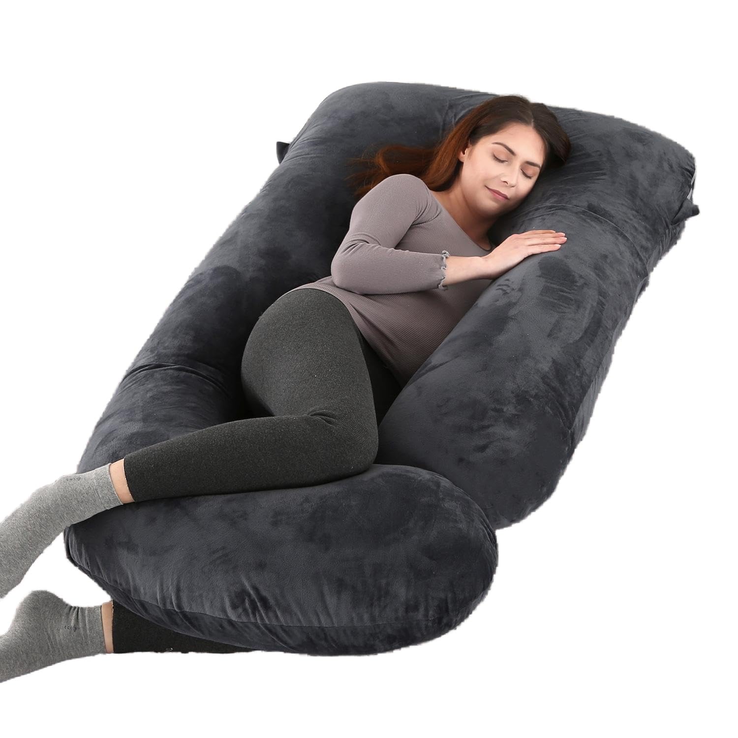 ALLOPERA Pregnancy Pillow Full Body 57in Maternity Sleep Support Black Grey XL