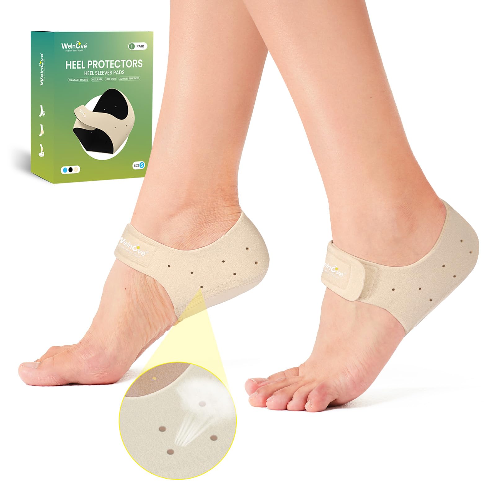 Welnove Heel Protectors for Plantar Fasciitis Pain Relief Size W4.5-9 M5-8