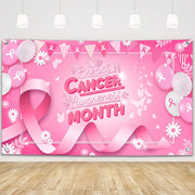 MEHOFOND Breast Cancer Awareness Banner Pink Ribbon Party Decoration Pink
