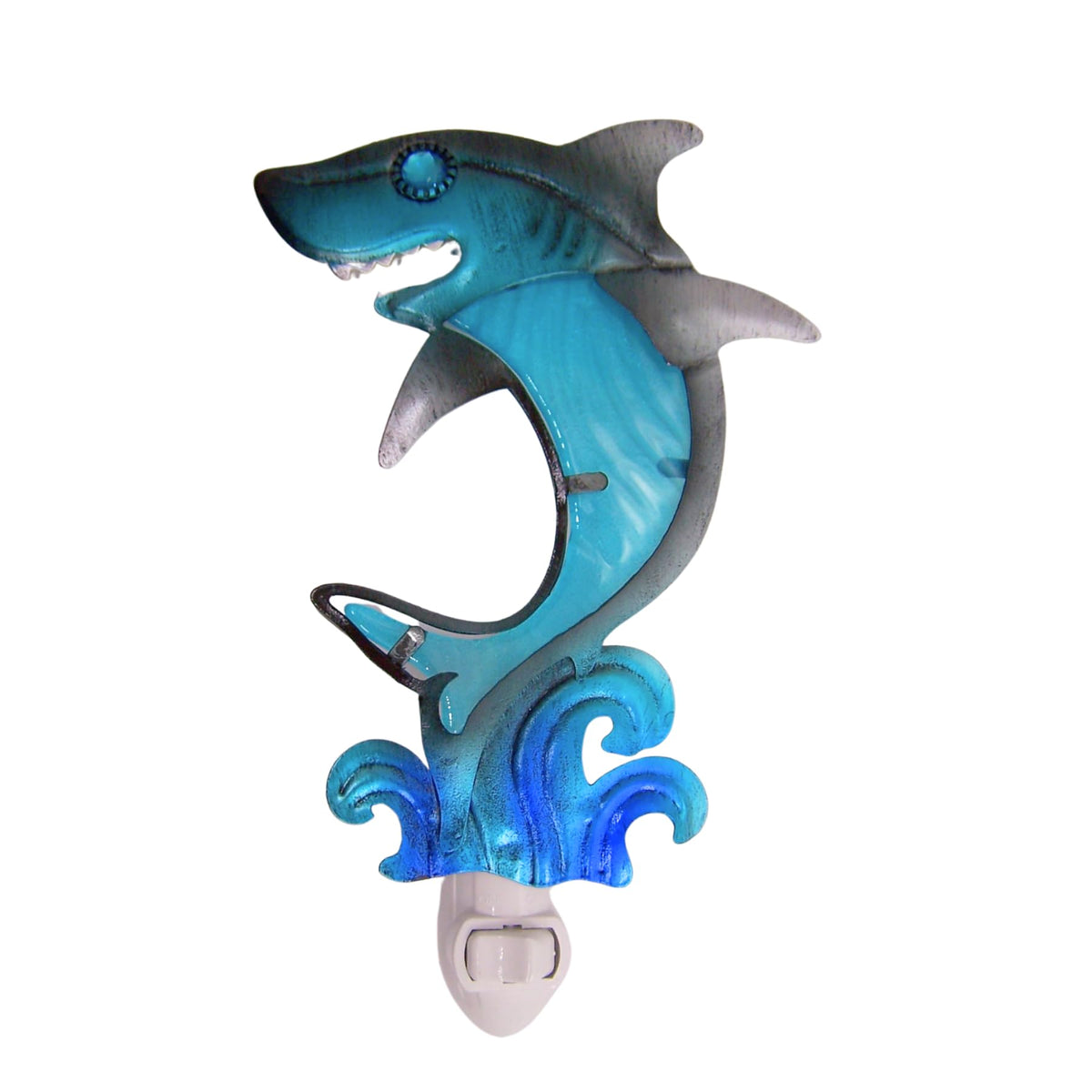 Wowser Coastal Blue Shark Glass Night Light, Hand-Painted Ocean Decor