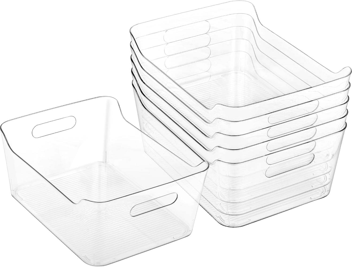 MERATIA Clear Plastic Storage Bins Pantry Organizer with Handle Large 4 Pack