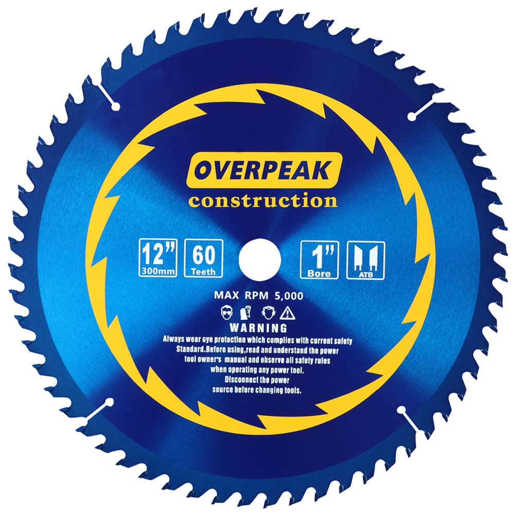 Overpeak 12" Circular Saw Blade 60T ATB Thin Kerf 1" Arbor Blue