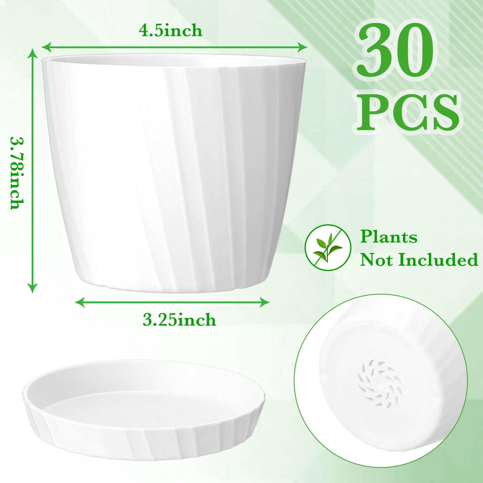 Layhit 30 Pcs 4.5 Inch White Plastic Plant Pots with Drainage Holes & Saucers
