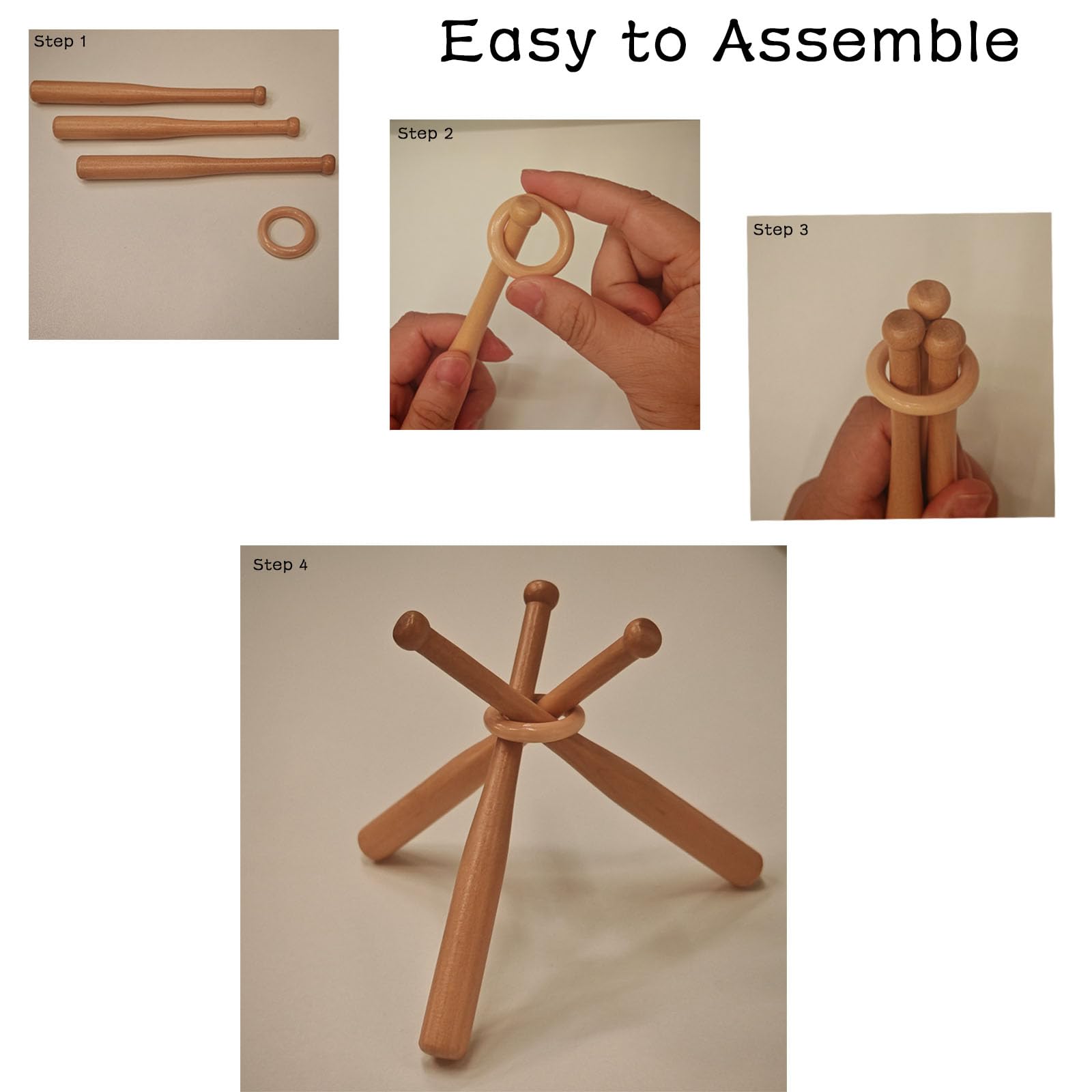 Luozong Wooden Baseball Holder Stand Display for Balls 3 Pack