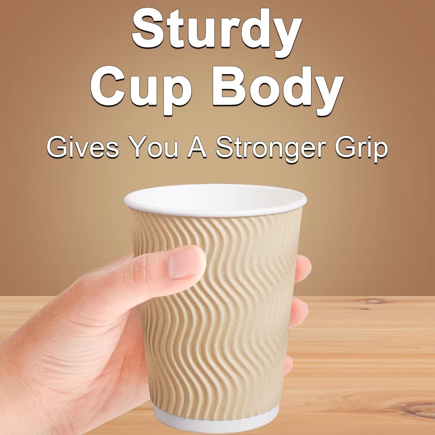 Luckypack Hot Paper Cups 16oz Disposable Insulated Ripple Wall Brown 100pcs