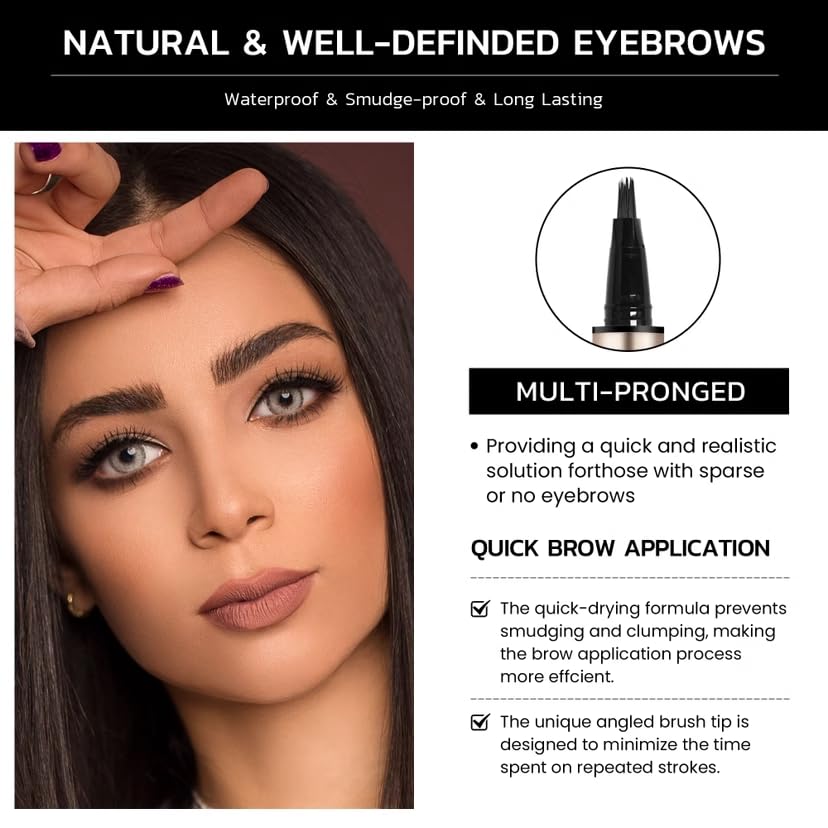 Hegafoo Brow-Fection Microblading Eyebrow Pen Waterproof Liquid 0.02oz Black 03