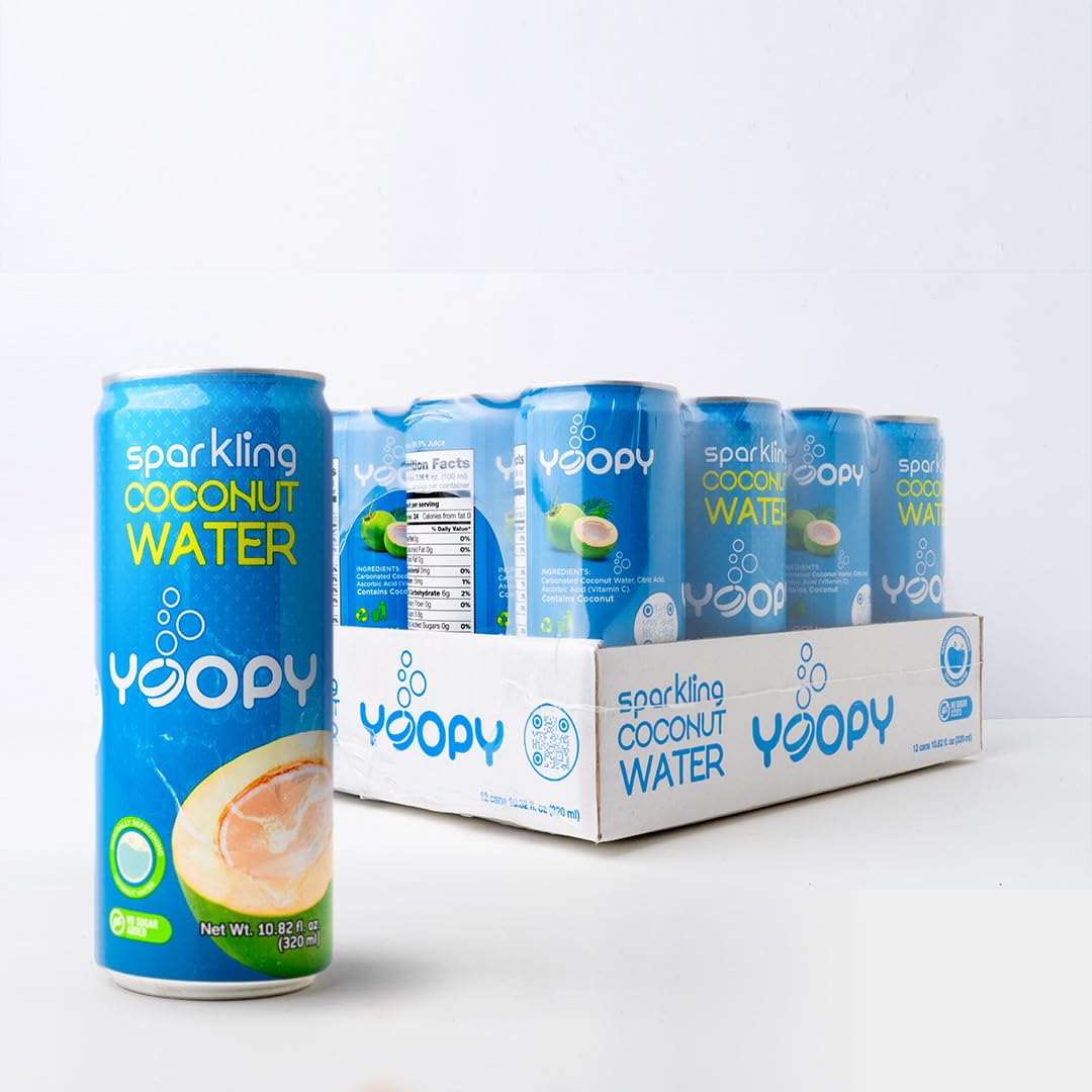 Yoopy Sparkling Coconut Water 12-Pack 10.82oz Natural No Sugar Added