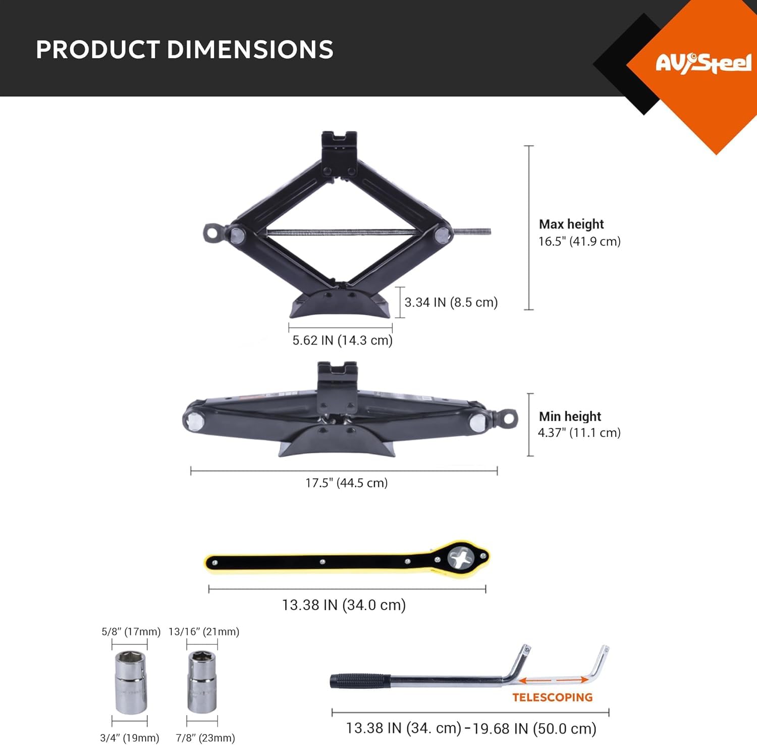 AV Steel 2 Ton Car Scissor Jack Kit Portable Lift Ratcheting Handle Black