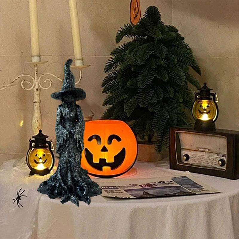 Gothic Halloween Witch Statue Vintage Magician Dark Fantasy Collectible 20cm