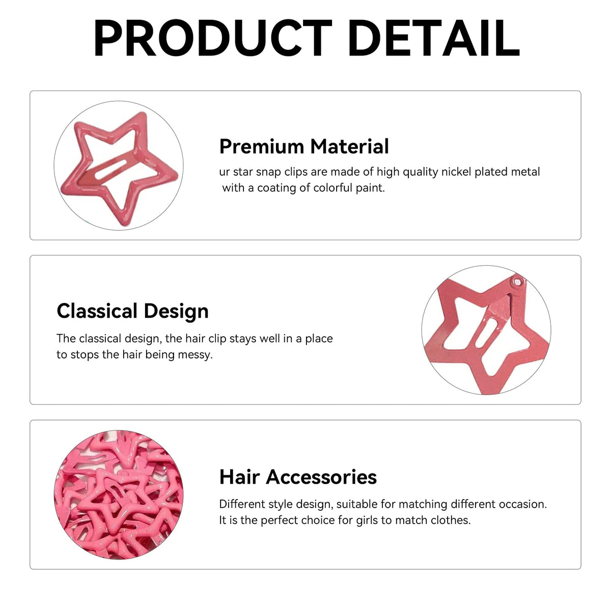 Pink Star Snap Hair Clips