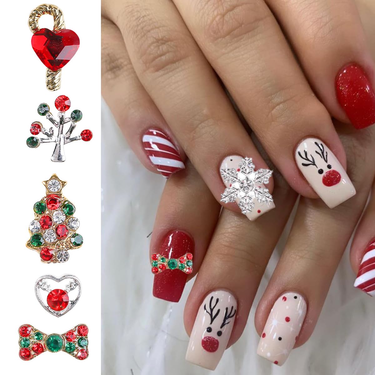Christmas Nail Charms for Nails Art Snowflakes Snowman Christmas Tree Nail Rhinestones Winter Xmas Nail Jewelry Decorations Manicure Kit Holiday Nails Art Supplies Accessories for Acrylic DIY Nails