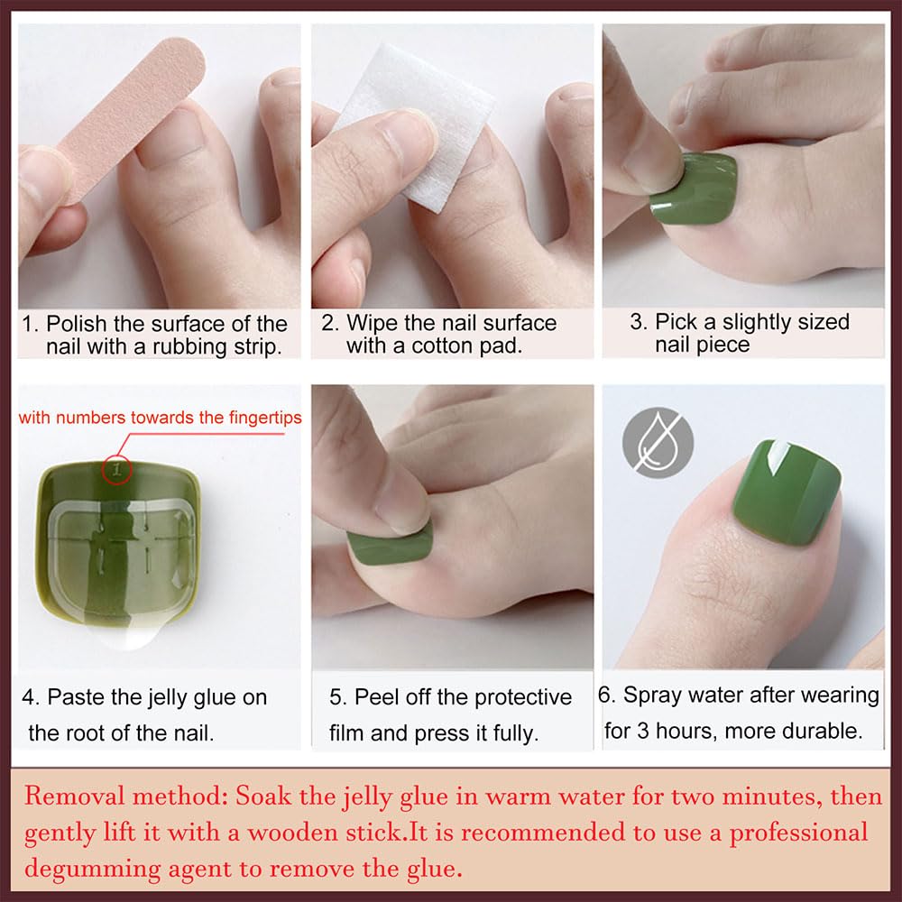 ZIFANHU 24 Pcs 3D Bow Texture Acrylic False Toenails Color V11 Rhinestones