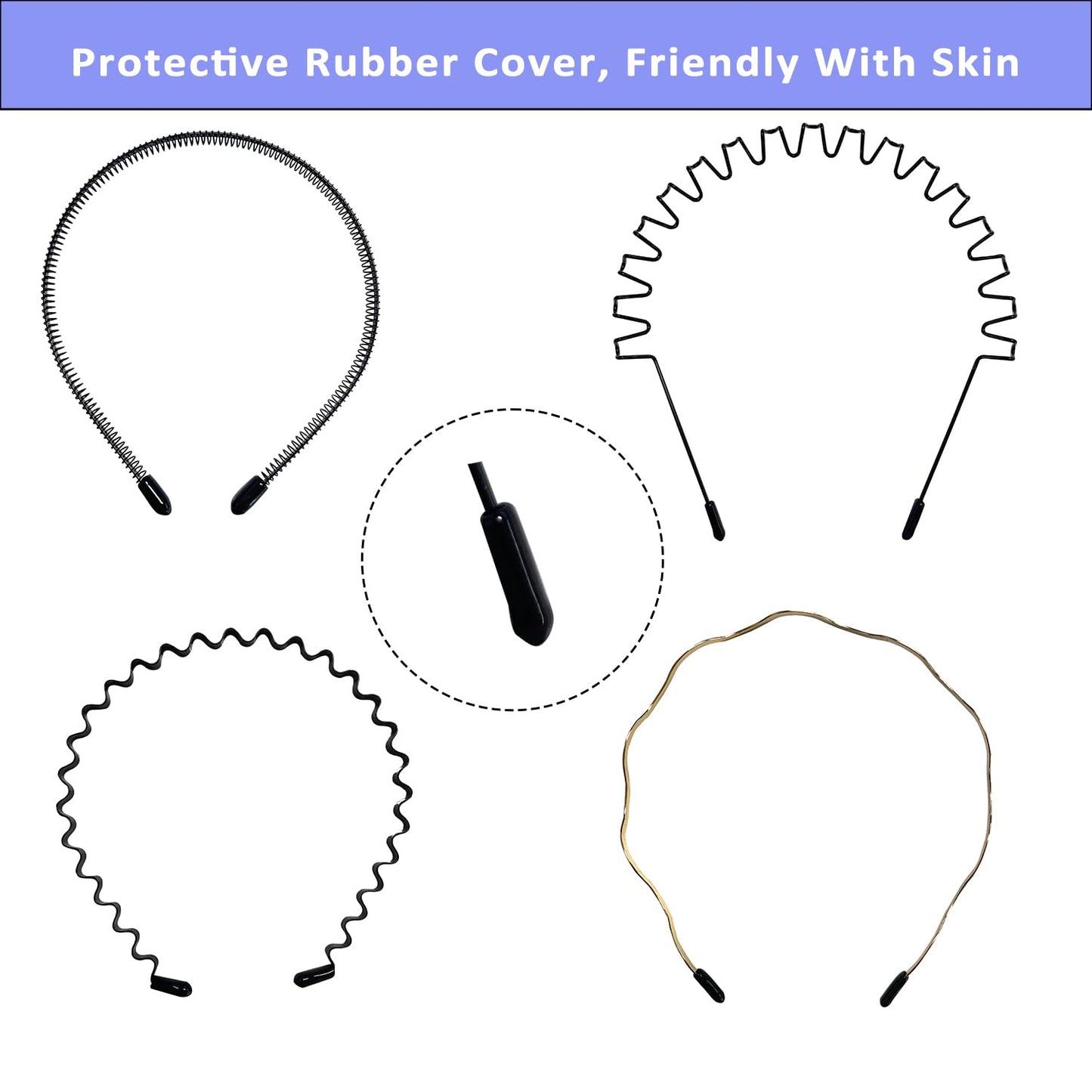 WEIMAISI 4pcs Black Metal Wavy Non Slip Hair Hoop Headband Accessories