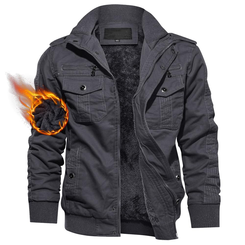 TACVASEN Men's Military Lightweight Jacket Army Cargo Windbreaker Zip Front Stand Collar Cotton Jackets with Multi Pockets Dark Grey M