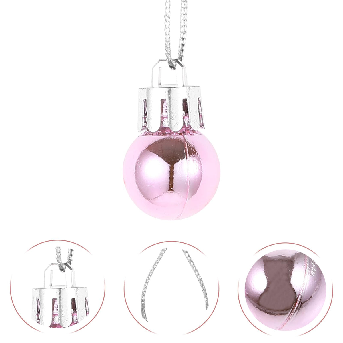 Veemoon 24Pcs Christmas Tree Pink Hanging Mini Balls Ornaments, Small Christmas Plastic Balls Pendant Xmas DIY Globe Craft Decor for Wedding Winter Party Home Props (0.7 Inch)