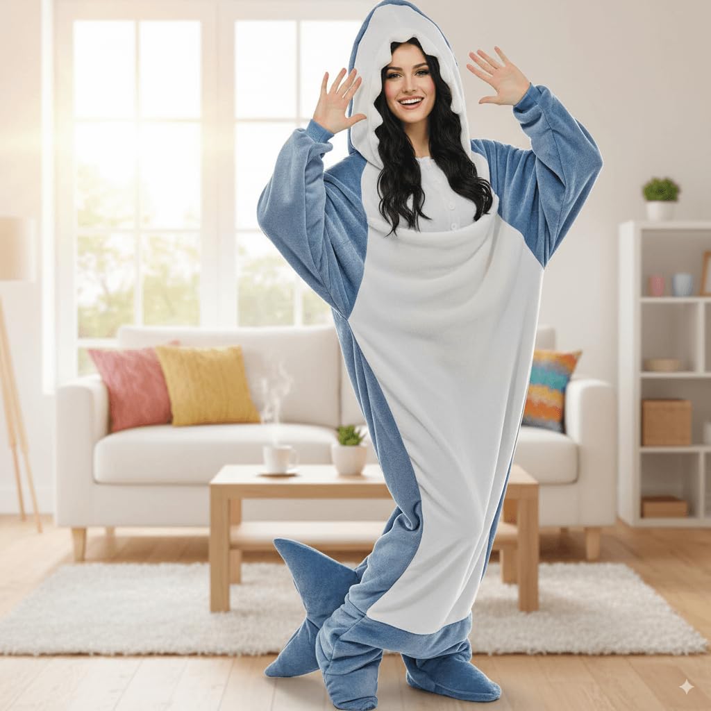 XXLOG Shark Blanket Hoodie Onesie Adults,Wearable Shark Sleeping Bag, Soft Cozy