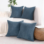 VAKADO Corduroy Throw Pillow Covers 16x16 Blue Set of 4 Farmhouse Decor