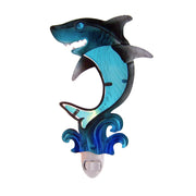 Wowser Coastal Blue Shark Glass Night Light, Hand-Painted Ocean Decor