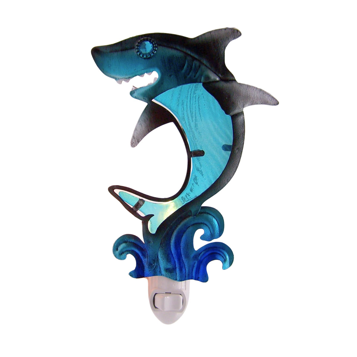 Wowser Coastal Blue Shark Glass Night Light, Hand-Painted Ocean Decor