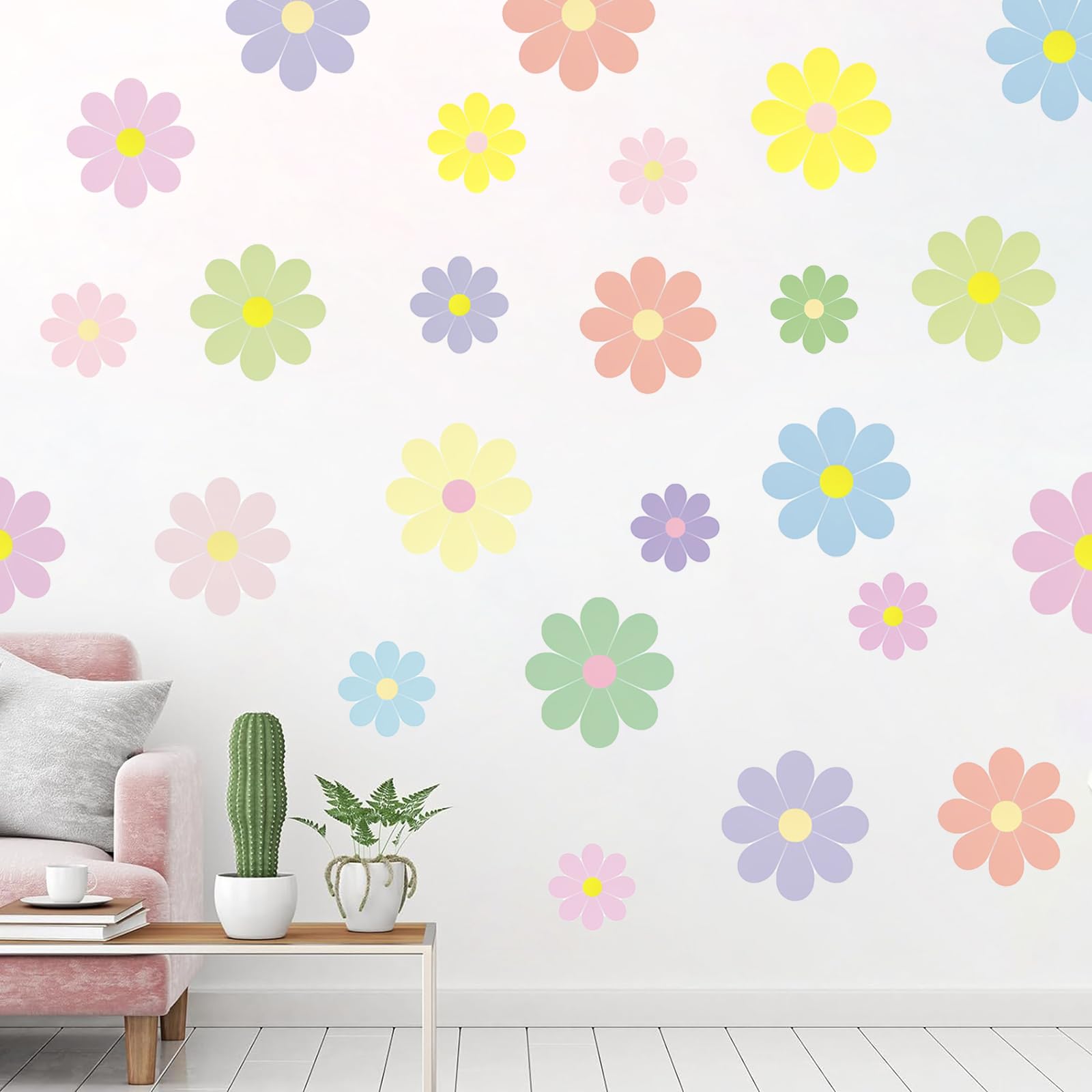 Rapid Decor 32 Pcs Danish Pastel Waterproof Removable Flower Wall Decals