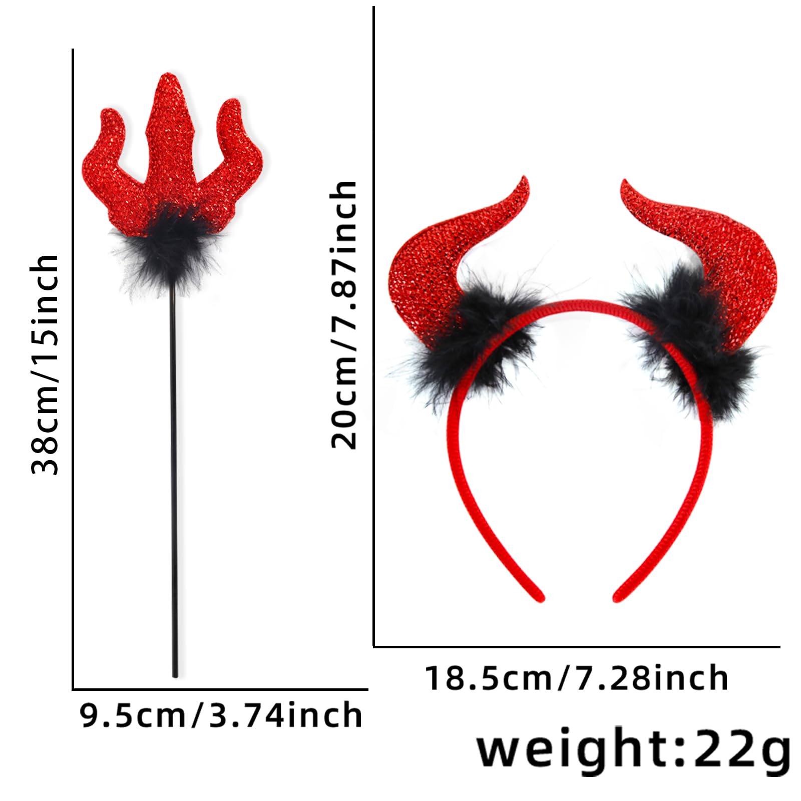 OIWLCI Red Devil Horns Headband with Pitchfork Halloween Costume Size General