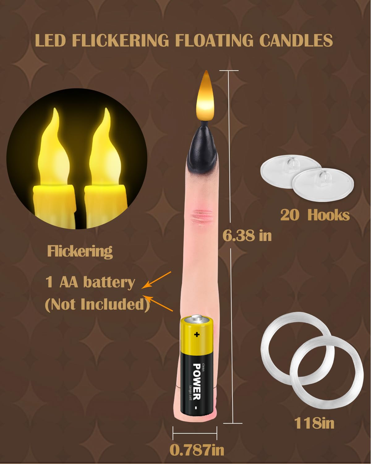 BVCNIG 20-Pack Halloween Floating Candles with Magic Wand Remote 6in Warm White