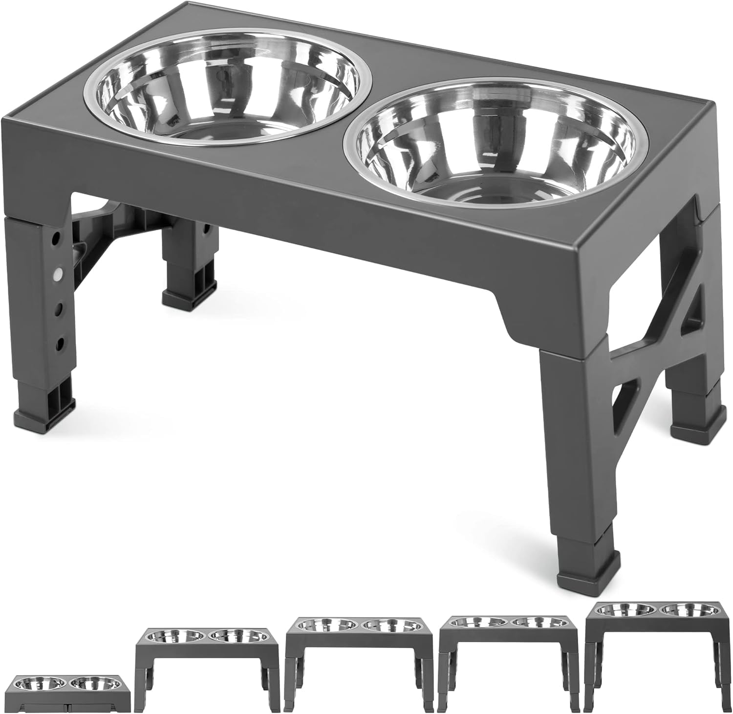 Niubya Elevated Dog Bowls Adjustable Raised Feeder w 2 Stainless Bowls