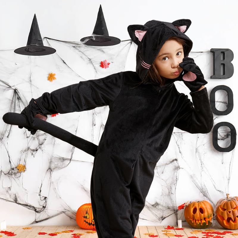 ZOMPAKER Girls Black Cat Costume Halloween Dress Up Black Size S